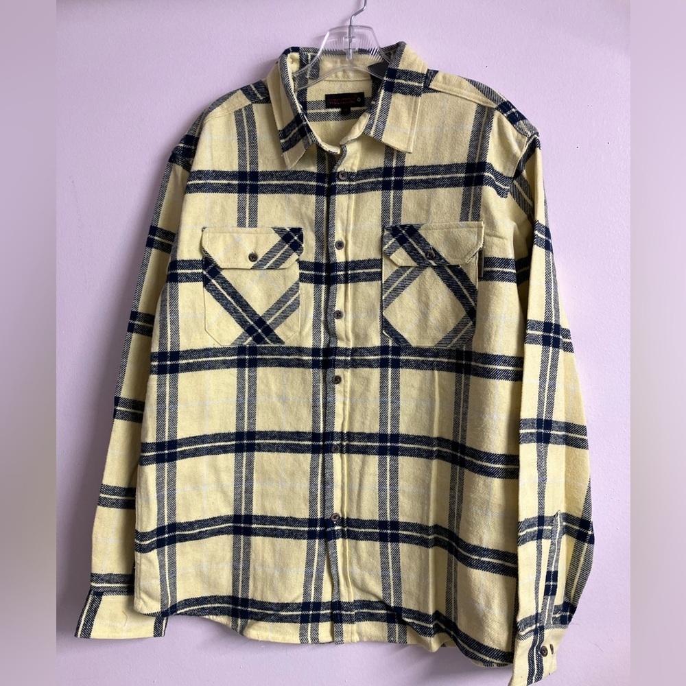 Wolverine Women’s Flannel Button Front Shirt, XL, Yellow/Navy Blue Plaid, NWOT